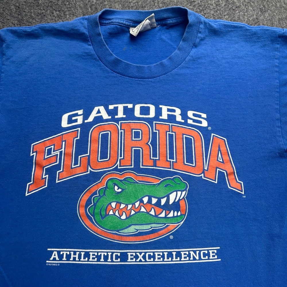 Vintage Florida Gators Football Shirt Large Mens Blue Orange Lee Sport 90s Fade